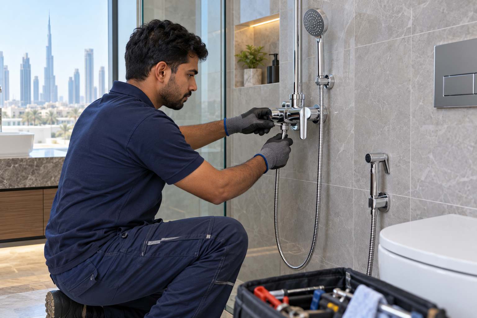 Illustrative professional shower & shattaf installation