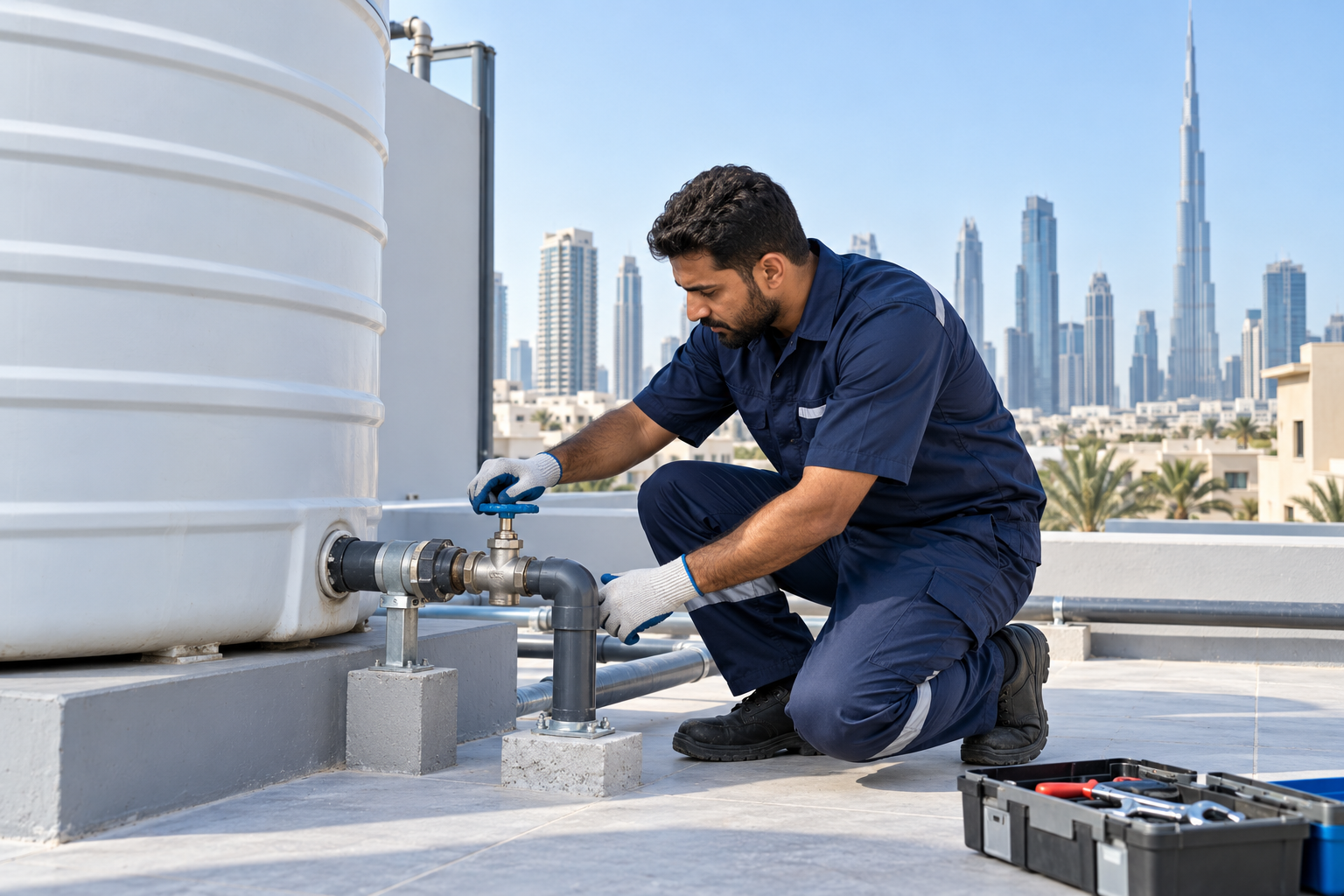 Illustrative professional water tank plumbing
